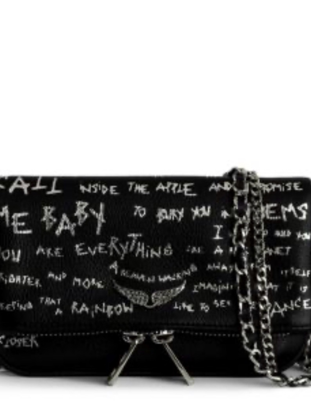 Zadig & voltaire Black Graffiti Leather Crossbody Bag with Silver Chain